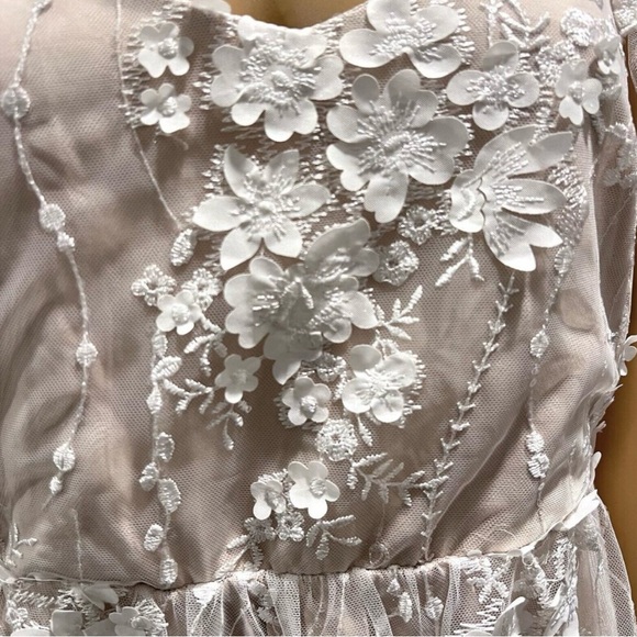 Ivory Floral Embroidered Mesh Maternity Evening Gown - Picture 7 of 12